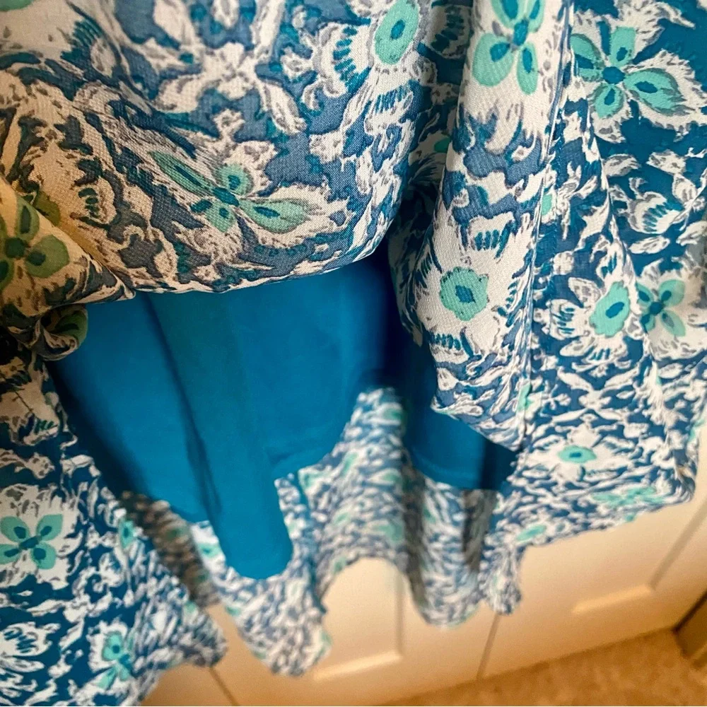 Xhilaration-Lace Up Style front-Blue/Green Patterned Sun Dress-Size L - Picture 7 of 11